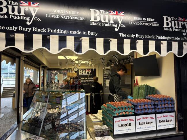black pudding stall, bury market